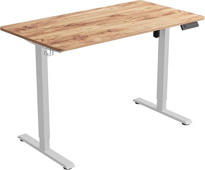 FEZIBO One-Piece Standing Desk Adjustable Height Stand up Home Office Desk 55x24 Inch Electric Standing Computer Desk with 4 Memory Presets Headphone Hook Light Rustic