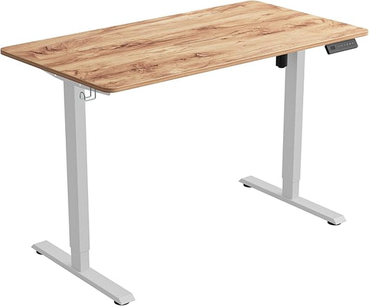 FEZIBO One-Piece Standing Desk Adjustable Height Stand up Home Office Desk 55x24 Inch Electric Standing Computer Desk with 4 Memory Presets Headphone Hook Light Rustic