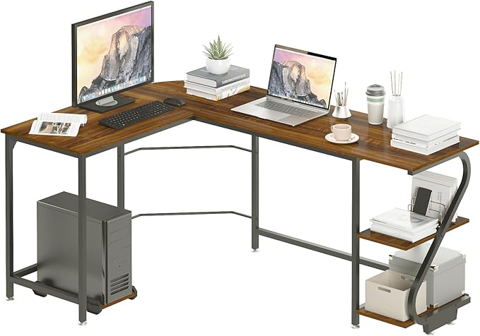Weehom Reversible L-Shaped Desk with Shelves Large Corner Gaming Computer Desks for Home Office Writing Workstation Wooden Table