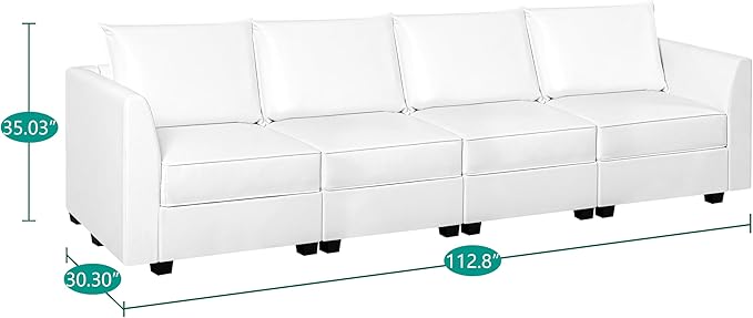 Elizabeth Modular 4 Piece Sofa for Living Room with Extendable Design &amp Soft Comfortable Seating Air Leather Modern sofa couch with Sturdy Wooden Frame Ideal for Small Spaces Easy Assembly Whit
