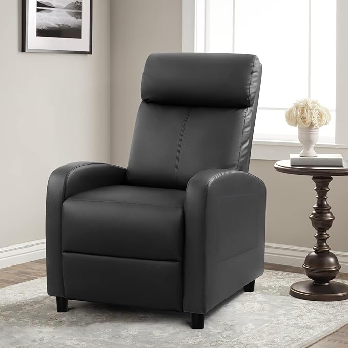 Furniwell Massage Recliner Chair for Living Room Adjustable PU Leather Reclining Chair Home Theater Seating Modern Winback Single Sofa for Adults with Footrest (Leather Black)