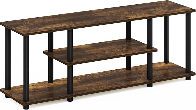 Furinno Turn-N-Tube No Tools 3D 3-Tier Entertainment Stand up to 50 inch TV Amber Pine/Black