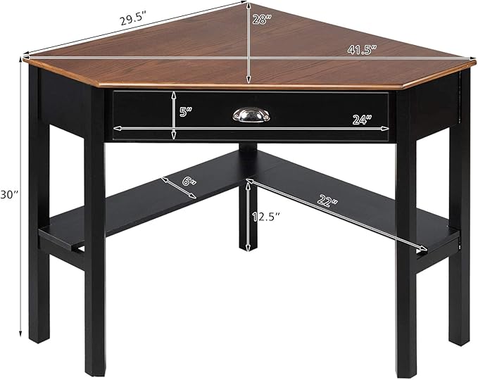 LDAILY Small Corner Desk Triangle Makeup Vanity Desk for Small Space Compact Writing Desk with Storage Shelves &amp Drawer Space Saving Corner Computer Desk for Bedroom Home Office