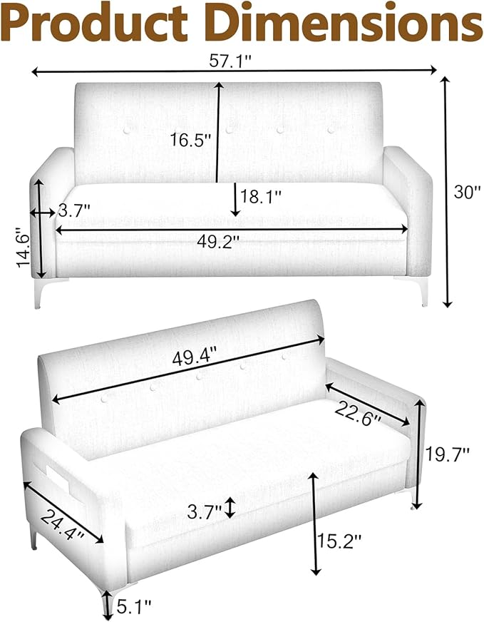 57 Green Loveseat Sofa with Storage Modern Love Seat Couches with Comfy Pillow &amp Side Pocket/Metal Legs Cozy Small Sofas for Small Spaces Living Room Bedroom Office Dorm (Blue) (Blue)