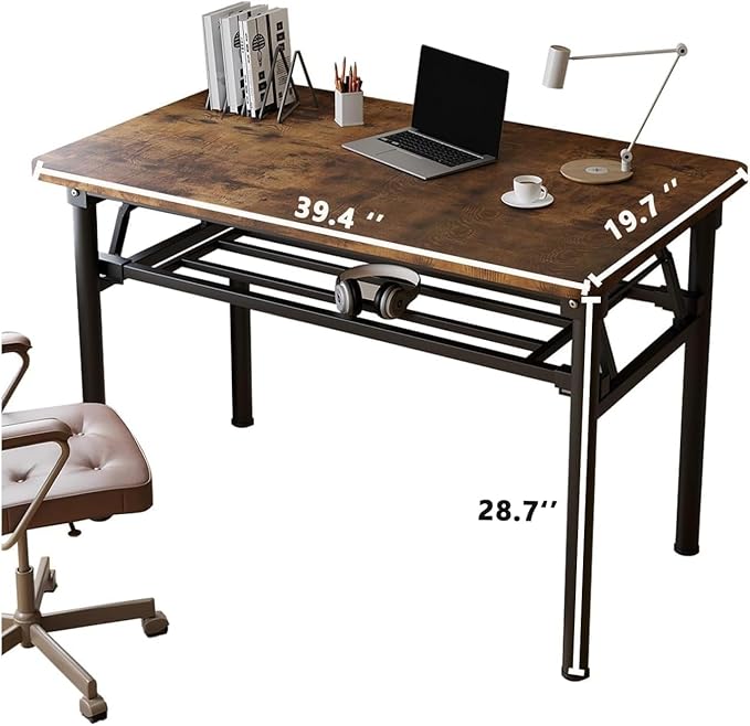 Folding Desk 31.5 Foldable Desk for Small Spaces - Space Saving Folding Computer Desk Portable Compact Design for Home Office Bedroom Dorm &amp Apartment No Assembly Required