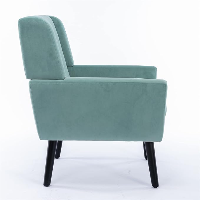 SSLine Velvet Accent Arm ChairMid-Century Modern Upholstered Wingback Single Sofa Armchair Club Chair with Solid Wood Legs Thick Cushion for BedroomReadingLiving Room Chair(Mint Green)