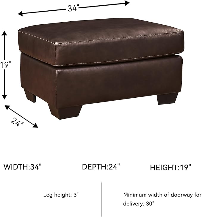 Signature Design by Ashley Santorine Classic Leather Match Rectangular Ottoman for Living Room Dark Brown
