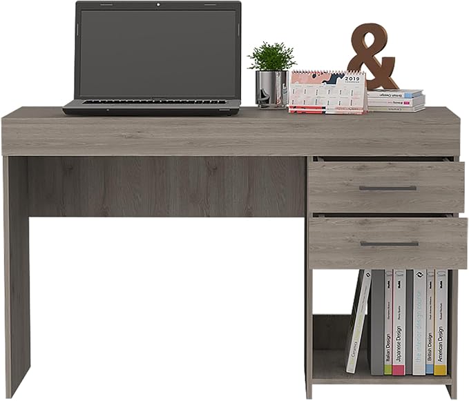 Penau Light Grey Multipurpose Computer Desk with 2 Drawers and Open Shelf Ideal for Home or Office 47.2 Inchs Wide 17.9 Inchs Deep