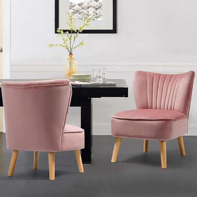 Giantex Set of 2 Velvet Accent Chair Upholstered Modern Sofa Chair w/Wood Legs Thickly Padded Small Armless Wingback Club Chairs for Living Room Bedroom Furniture