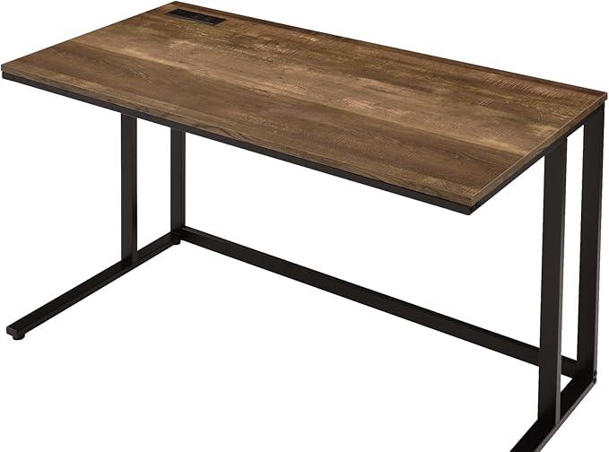 Penau Walnut and Black Writing Desk with USB Port Spacious Rectangular Surface Easy Assembly Open Base Design Ideal for Home Office