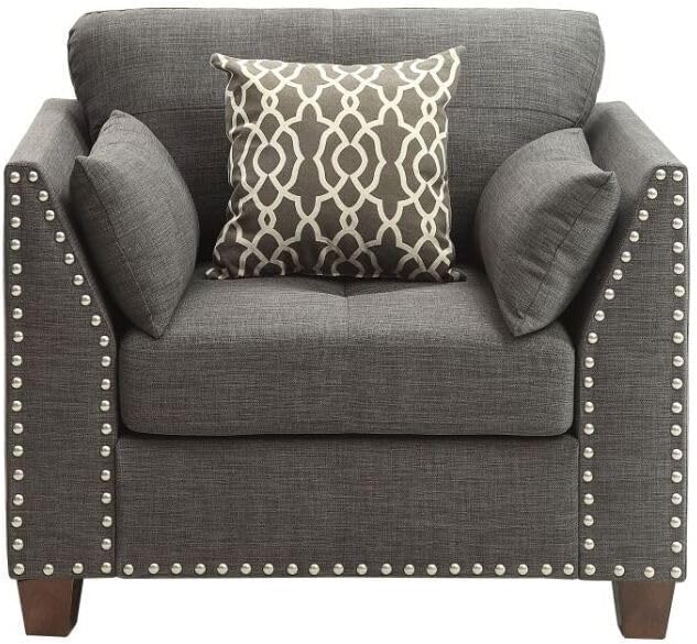 Artistic Accent Chair with Pillows - Linen Upholstery Nailhead Trim Modern Living Room Seating