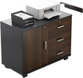 File Cabinet 3-Drawer File Cabinet Mobile Lateral Filing Cabinet On Wheels Printer Stand Home Office Under Desk Storage(Color:Dark Coffee Color)