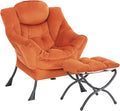 Lazy Chair with Ottoman Modern Accent Chair Contemporary Sofa Chair with Armrests Reading Chair and Folding Footstool Set for Living Room Bedroom Orange