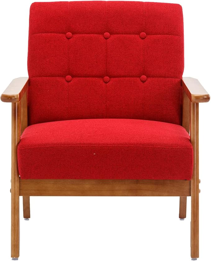 Leisure Chair with Solid Wood Armrest and Feet Mid-Century Modern Accent Chair for Living Room Bedroom Studio Chair