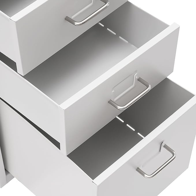 3 Drawer Metal Storage Cabinet Mobile File Cabinet with Lock Under Desk Office Storage Cabinet for Office &amp Home Fits Letter/Standard Sizes(White)