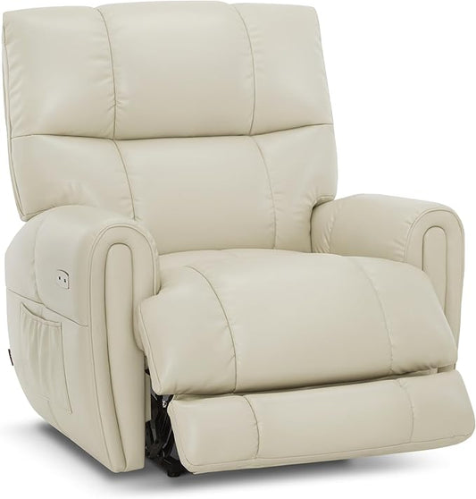 MCombo Large Lay Flat Dual Motor Power Recliner Chair with Heat and Vibration USB and Type C Ports Faux Leather Electric Recliner for Living Room Infinite Position 6199 (Milk White)