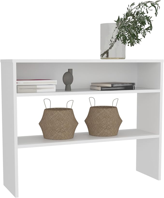 Modern White Desk with 2 Shelves 31.5 H Compact Study Organizer for Home Office
