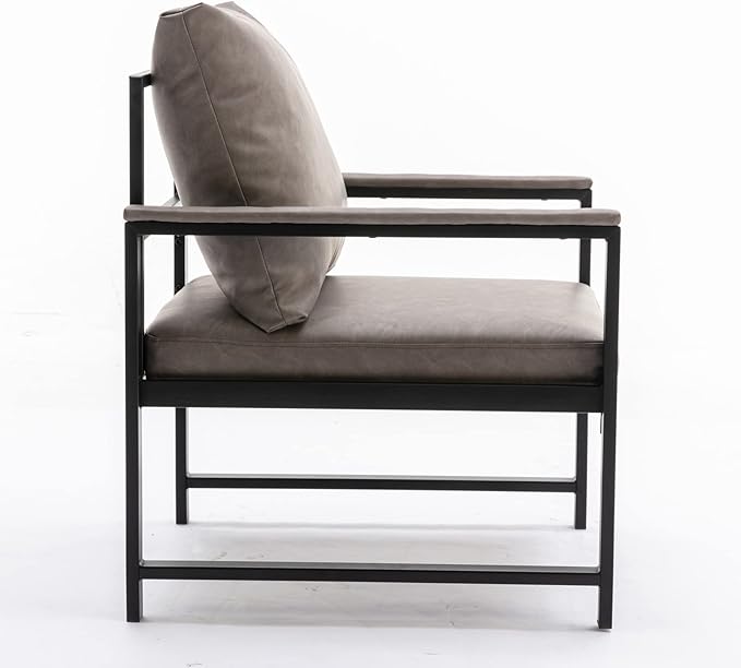 FurnitureModern Faux Leather Accent Chair with Black Powder Coated Metal e Single Sofa for Living Room Bedroom Gray