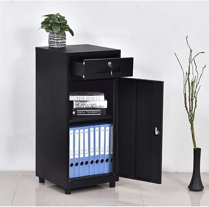 File Cabinet Office File Cabinet Iron Belt Lock File Cabinet White Multi-Function Drawer Locker Black Household Bedside Table Office Filing Cabinet (Color : Gold Size : 1) (Black 1)
