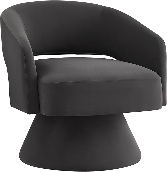 Swivel Barrel Chair Velvet Round Upholstered Accent ChairsLounge Chair with Open Backrest 360 Degree Comfy Single Sofa Dresser Chair for Living Room Hotel Bedroom Office (Dark Gray)