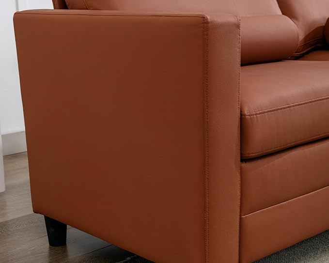 Full Size Pull Out Sofa Bed 2 in 1 Sleeper Sofa with Memory Foam Fold Out Mattress Modern Convertible Couch Bed with Faux Leather for Living Room Guestroom Apartment (Cognac Hue)