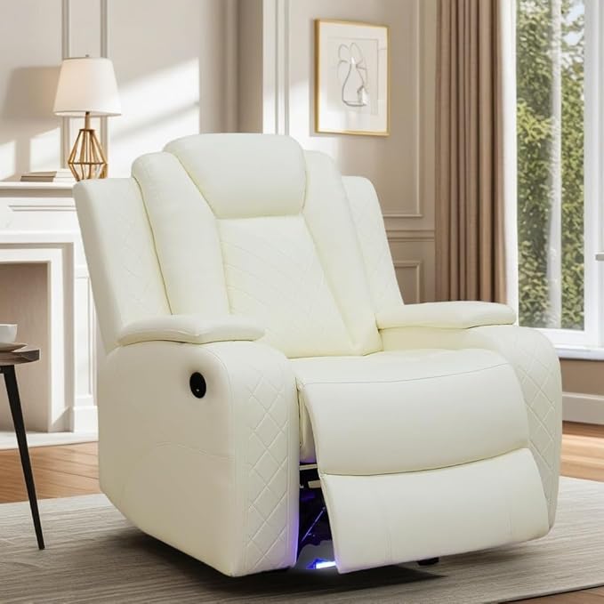 Oversized Recliner Chair Multifunction Power Leather Recliners with Home Theater Seating Oversized Single Electric Recliner Furniture for Living Room Apartment Home Theater White