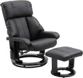 Modern PU Leather Massage Recliner Chair with Ottoman Swivel Wood Base for Living Room Relaxation - 10 Zones