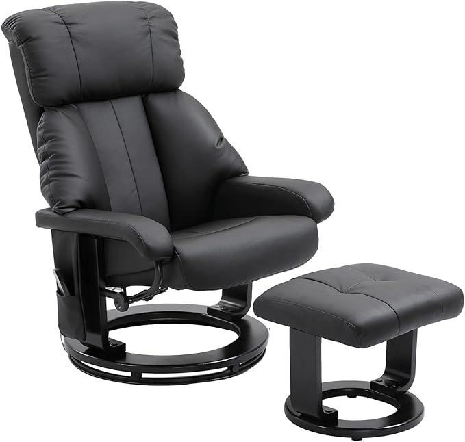 Massage Recliner ChairFaux PU Leather Lounge Chair with Ottoman Footrest 10 Vibration Point and Wood Base Rocker Recliner Chair for Living RoomBedroom Black