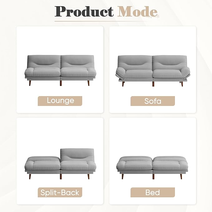 Homall Futon Sofa Bed Modern Loveseat Futon Couch with Adjustable Backrest and Armrests Sleeper Sofa Bed with Wood Frame for Living Room Office Apartment (Fabric French Grey)