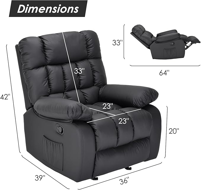 Recliner Chair Upholstered Rocker Recliner Chair with Side Pocket Ergonomic 110°-160° Adjustable Reclining Chairs for Adults Single Sofa Chair with FootrestRecliner Sofa for Living Room