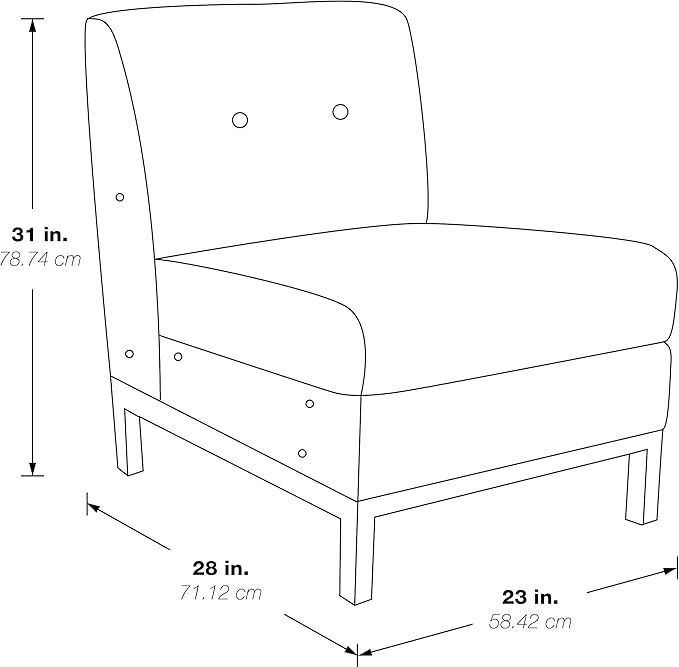 OSP Home Furnishings Wall Street Faux Leather Armless Chair with Box-Spring Cushion Button Tufted Back and Chrome Finish Base White