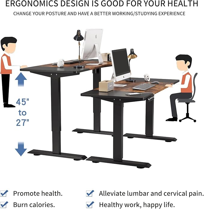 bilbil Height Adjustable Electric Standing Desk 55 x 24 Inches Sit Stand up for Work Office Home Ergonomic Rising Computer Table with Memory Preset with Splice Desktop (Rustic Brown Black)