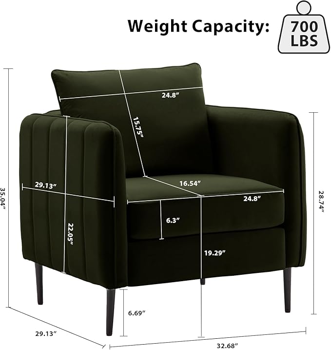 Modern Velvet Accent Chair Sets of 2 Upholstered Single Sofa Chairs Armchair with Square Arm Accent Chairs for Living Room Bedroom Apartment (Velvet Green Chairs * 2)