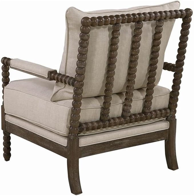 BOWERY HILL Modern Accent Chair Beige Fabric Upholstery Dark Walnut Wood Finish Cushion Back 38 H x 29.5 W x 34 D Casual Style Solid Pattern Living Room Seating