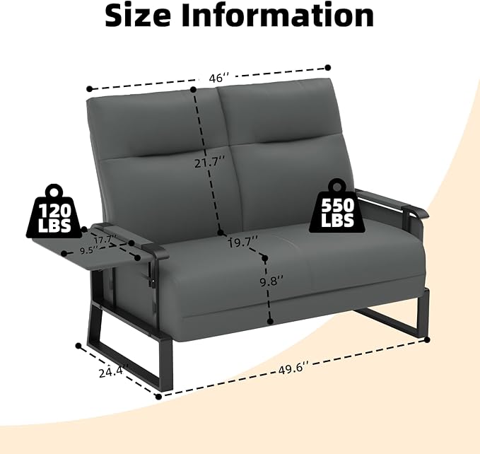 Faux Leather Loveseat Couch for Living Room Small Sofa 2 Seater Couch with Flip Up Tray Table Side Pockets Leather Loveseats (2-Seater)