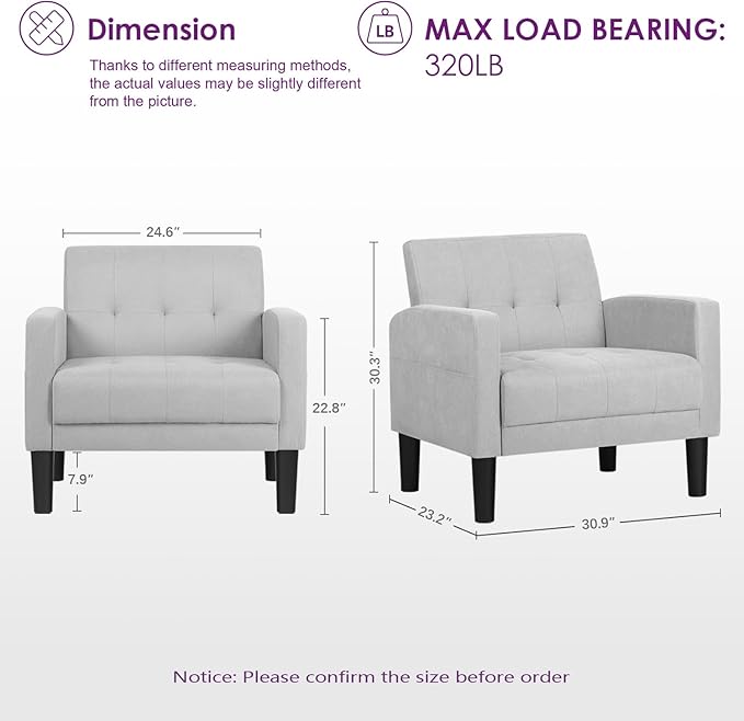 TYBOATLE Accent Chair Sets of 2 Living Room Chairs Cozy Tufted Mid Century Modern Chairs with Arms for Bedroom Comfy Reading Arm Chair Small Chairs for Small Spaces Living Room Office (2 Light Grey)
