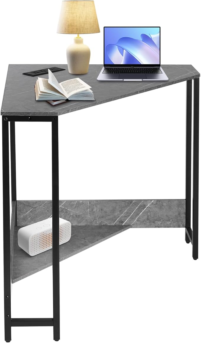 26.77 * 29.53in Corner Computer Desk Corner Table with Outlets Triangle Desk with Storage for Home Office Workstation Living Room Bedroom Rustic Gray