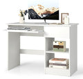 Computer Desk with Keyboard Tray and Drawer Home Office Desk with Adjustable Shelves &amp Cable Hole Modern Vanity Table for Bedroom Teens Gaming Desk Writing Study Workstation (White)