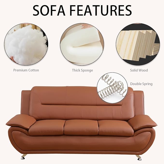 A Ainehome Sectional Sofa Couch Set Living Room Furniture Sets Modern Leather Sofa Couch for Living Room(A-Orange)