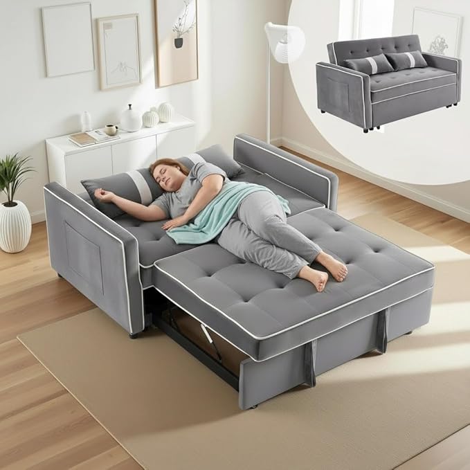 71.5 3 in 1 Convertible Loveseat Sleeper Sofa Modern Futon Couch with Adjustable Backrest Pull Out Sofa Bed Upholstered for Living Room Bedroom Apartment Small Space (Grey)