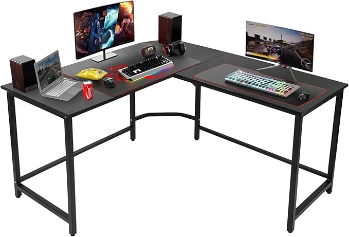 Hans&ampAlice Decor 55-Inch L Shaped Desk Gaming Desk Office Desk Studio Desk Study Desk Workstation (Black)