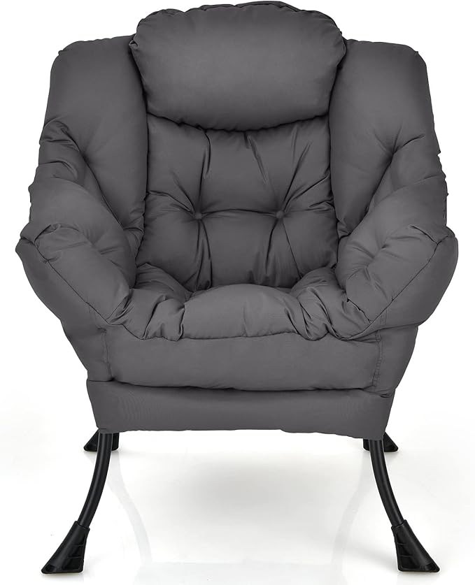 DORTALA Modern Lazy Chair Single Sofa Chair w/Side Pocket and Armrests Soft Upholstered Modern Leisure Chairs Suitable for Living Room Bedroom Grey