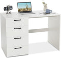 Tangkula White Desk with 4 Storage Drawers Home Office Writing Desk Modern Executive Desk Laptop PC Desk Vanity Makeup Table Computer Workstation for Bedroom Study Room Office
