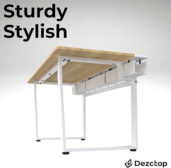 Dezctop Bifrost 160 63W x 28D Gaming PC Computer Desk with Shelves Large Workstation for Gamers or Home Office with Pegboard Built-in Cable Management Stainless Steel Frame (Oak 63W x 28D)