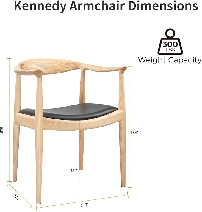 Tomile Hans Wegner Kennedy Chair Mid Century Modern PU Leather Dining Armchair with Comfortable Curved Backrest Solid Ash Wood Frame Fully Assembled for Kitchen Dining Room Office (Natural)