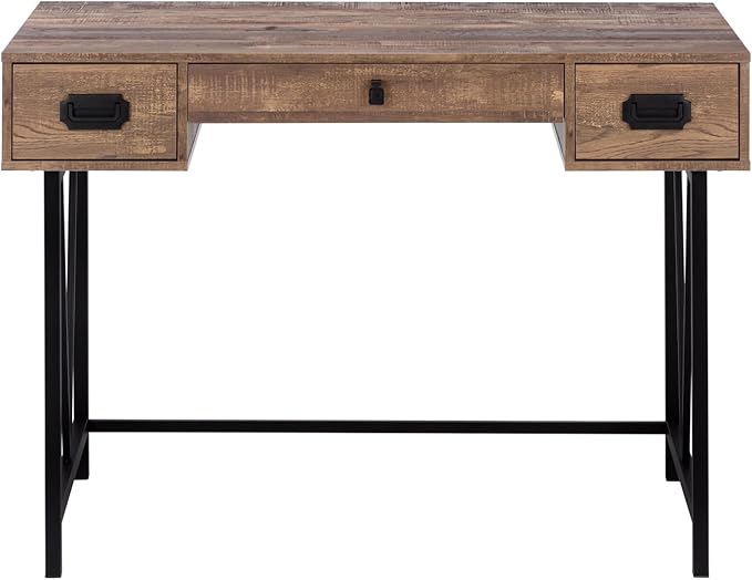 Computer Desk Home Office Laptop Stand Storage Drawers 48 L Brown Laminate Black Metal