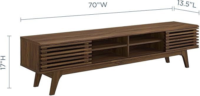 Modway Render 70 Mid-Century Modern Low Profile Media Console Entertainment TV Stand in Walnut Walnut