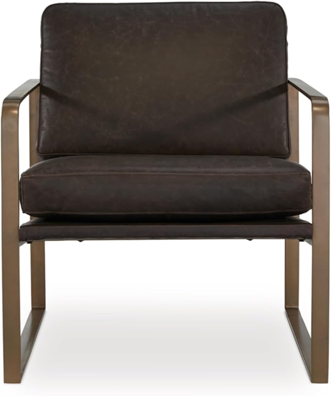 Signature Design by Ashley Bradett Modern Leather Upholstered Accent Chair with Metal Frame Dark Brown &amp Metallic
