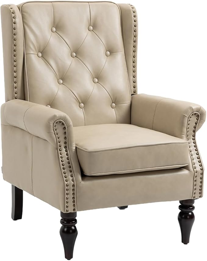 Mid-Century High Wingback Chair Set of 2Faux Leather Accent Chair Armchair with ButtonsModern Living Room Chairs with Rivet DecorationLeisure Single Sofa Chair for BedroomHome ReceptionCamel