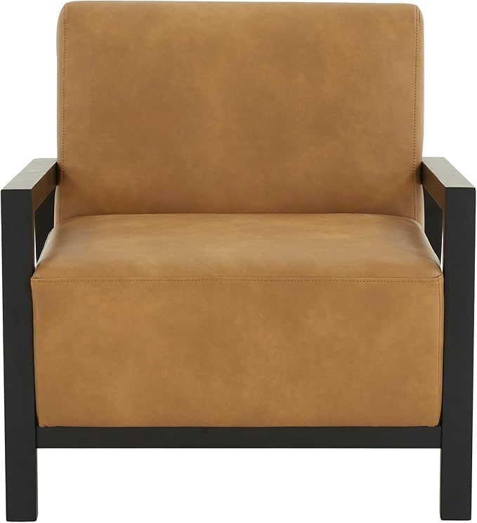 SAFAVIEH Couture Collection Roselle Mid-Century Modern Brown Vegan Leather/Black Solid Wood Accent Chair for Living Room Home Office Study Bedroom